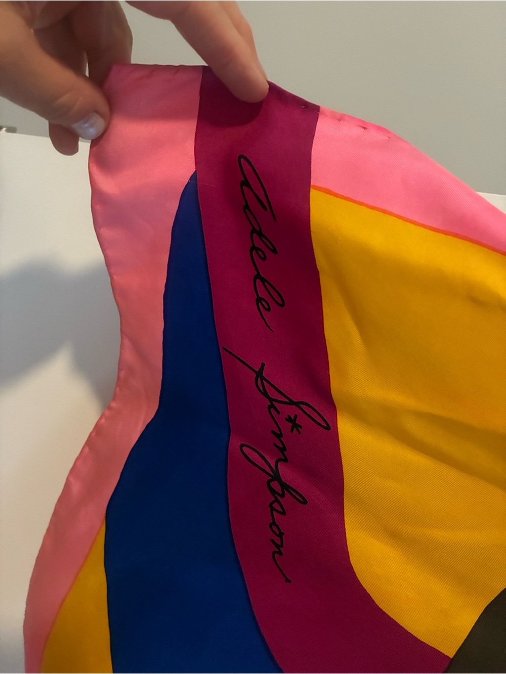 Signed Colorblock Silk Scarf - Pink, Yellow & Blue